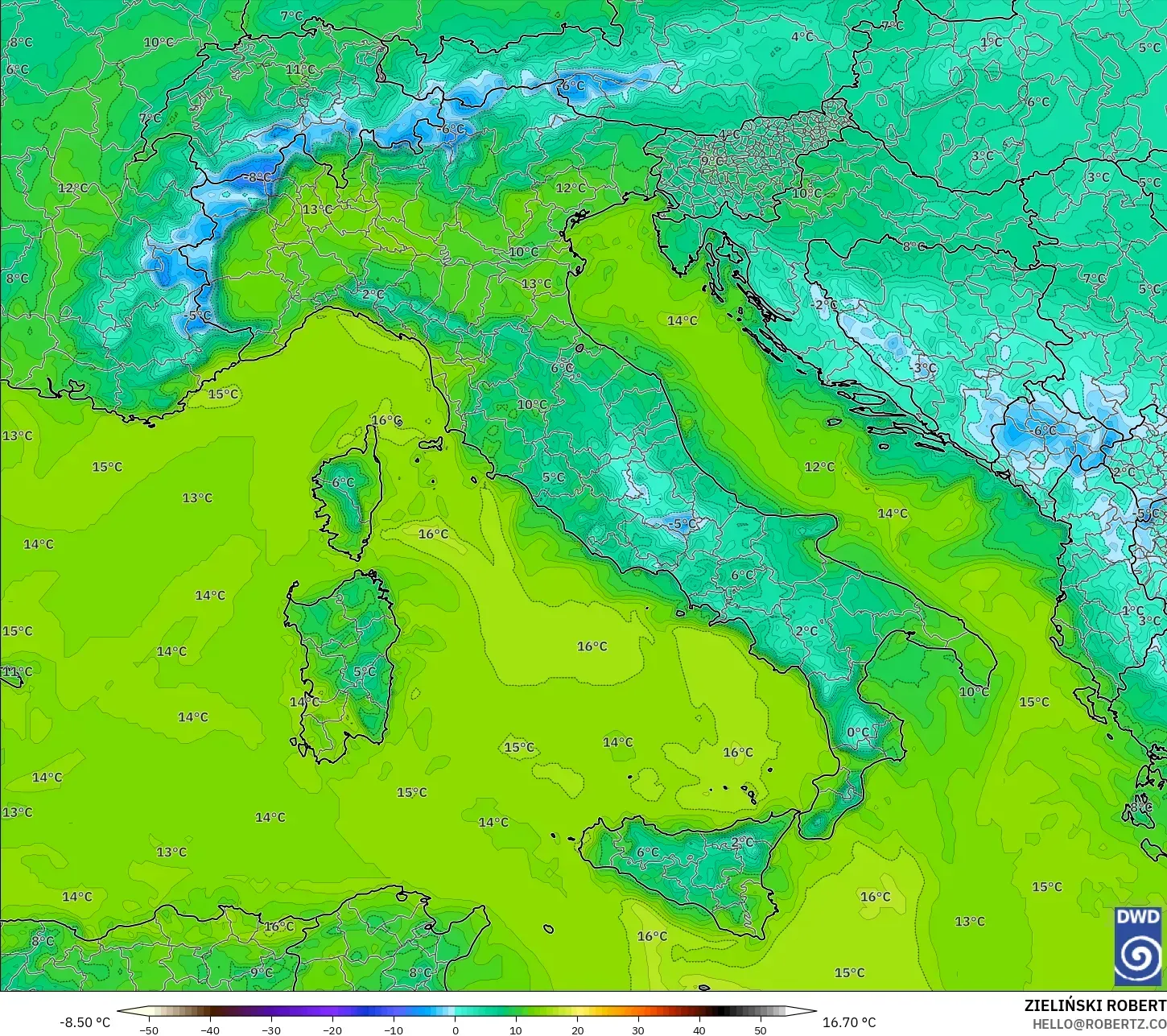 ICON modelo - Italia, Punto de rocío a 2 m