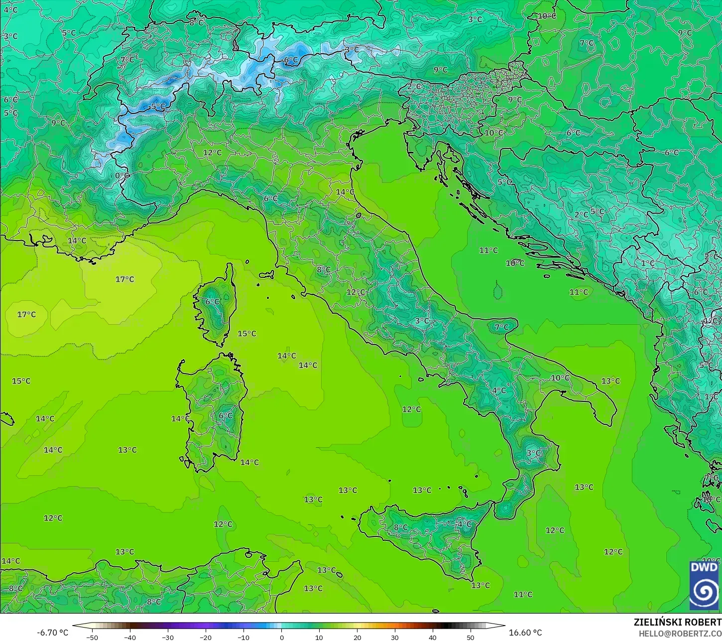 ICON modelo - Italia, Temperatura a 850 hPa