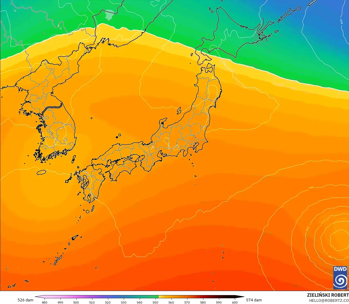 ICON modelo - Japón, Altura geopotencial a 500 hPa