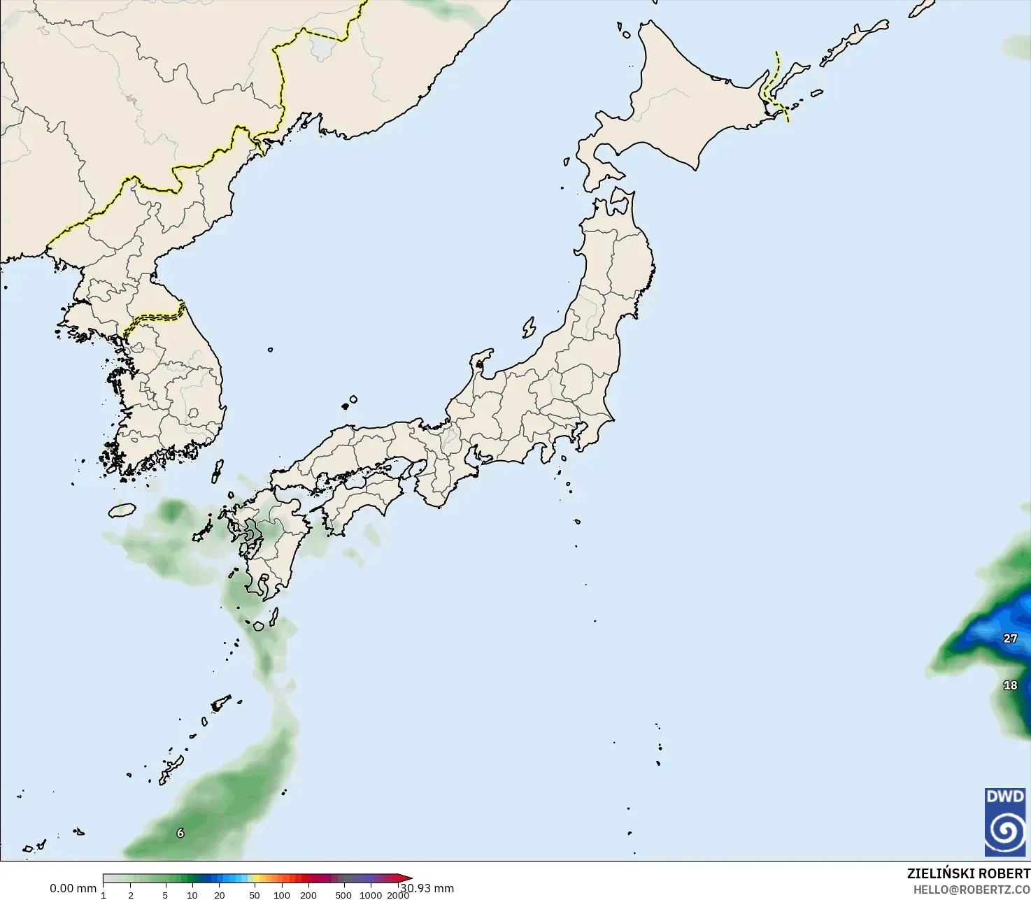 ICON modelo - Japón, Acumulación de precipitación