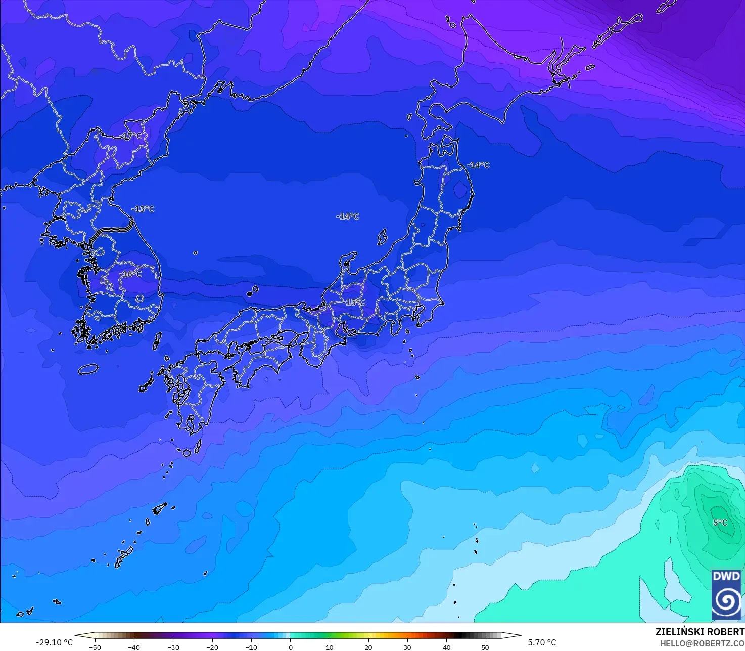 ICON modelo - Japón, Temperatura a 500 hPa