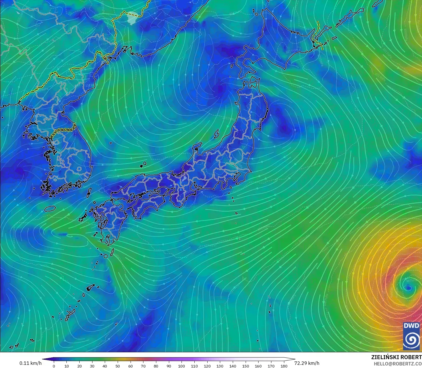 ICON modelo - Japón, Viento a 10 m