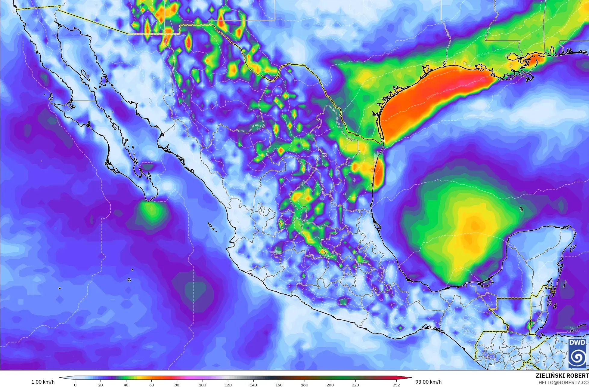 ICON modelo - México, Ráfagas de Viento Máximas