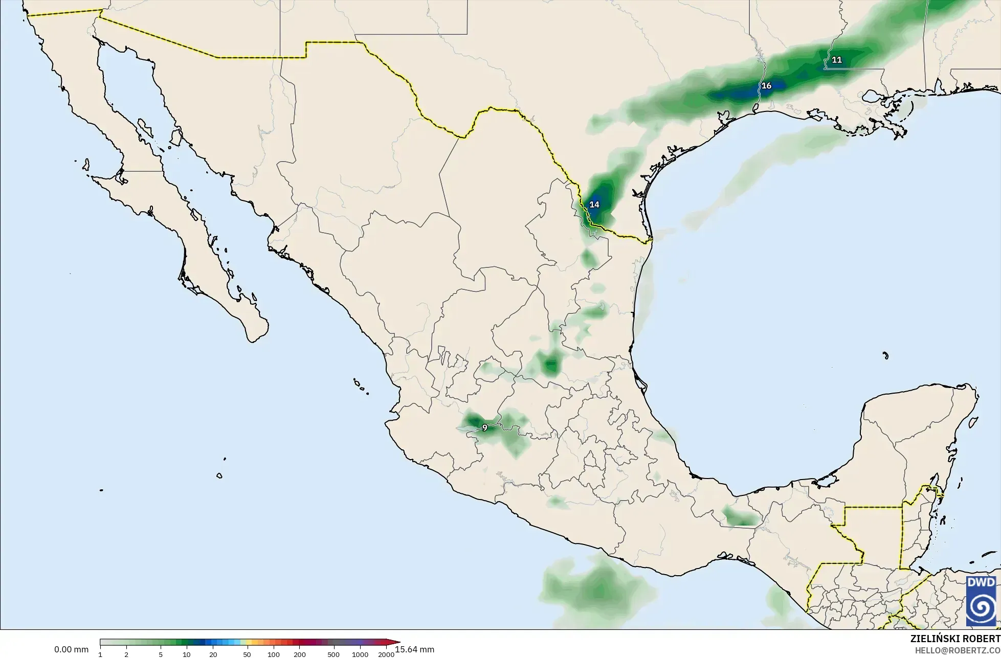 ICON modelo - México, Acumulación de precipitación