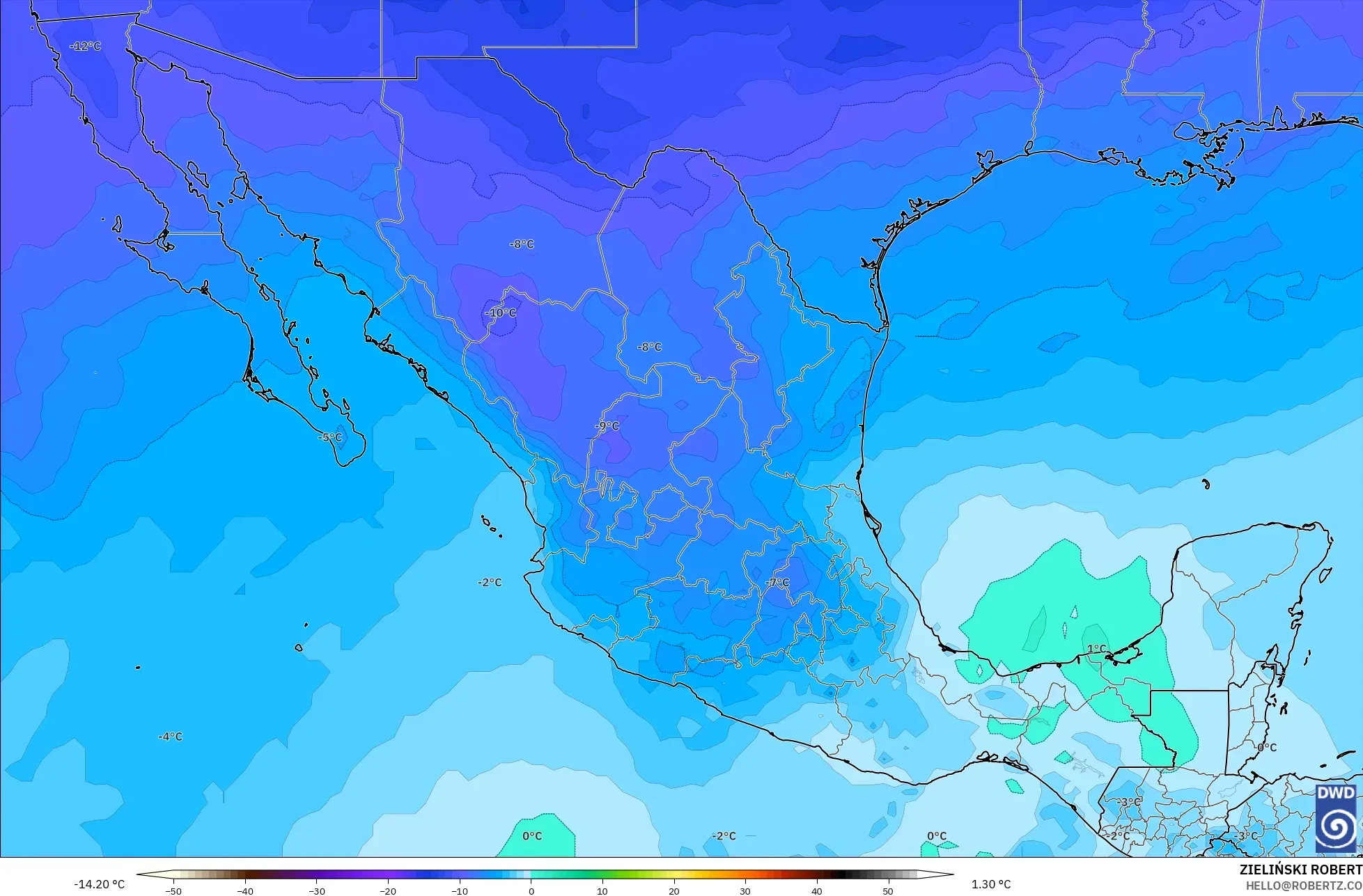 ICON modelo - México, Temperatura a 500 hPa