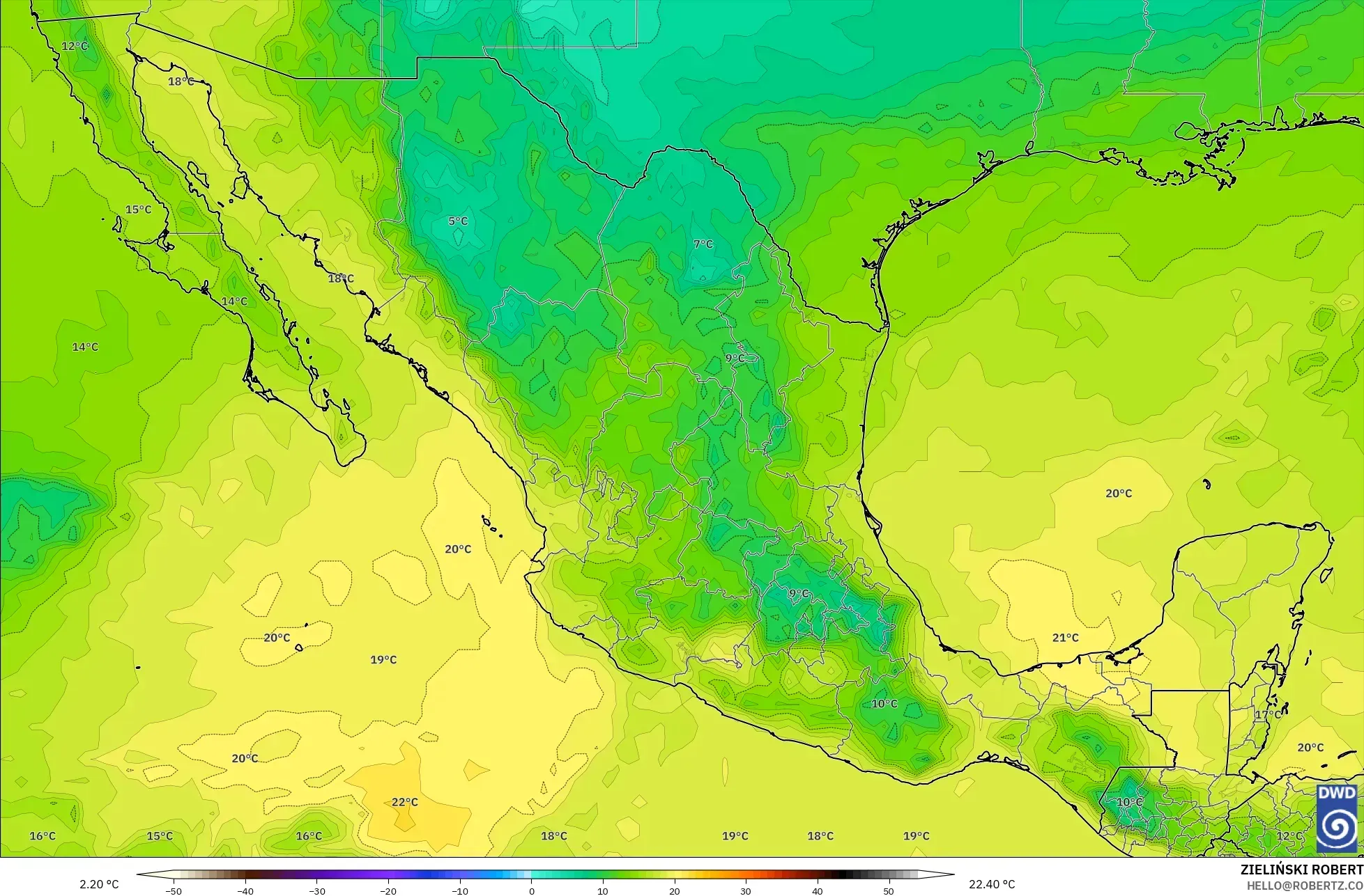 ICON modelo - México, Temperatura a 850 hPa