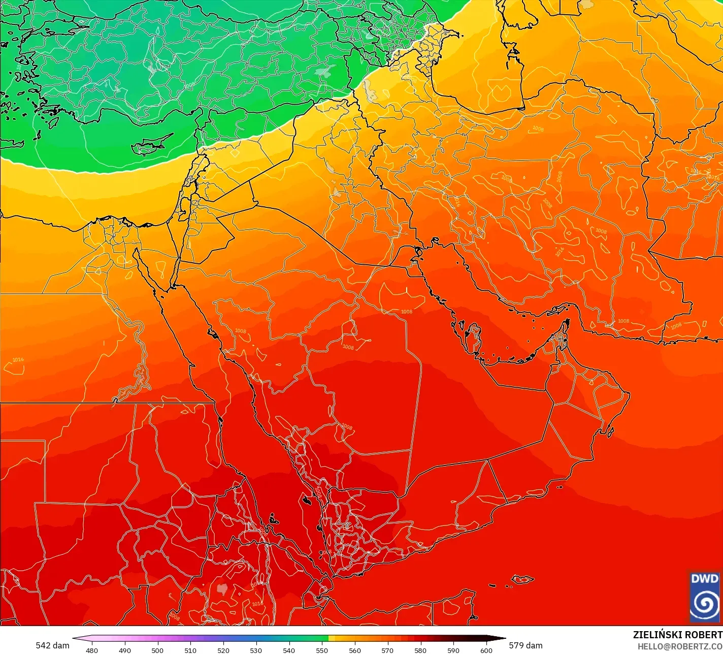 ICON modelo - Oriente Medio, Altura geopotencial a 500 hPa