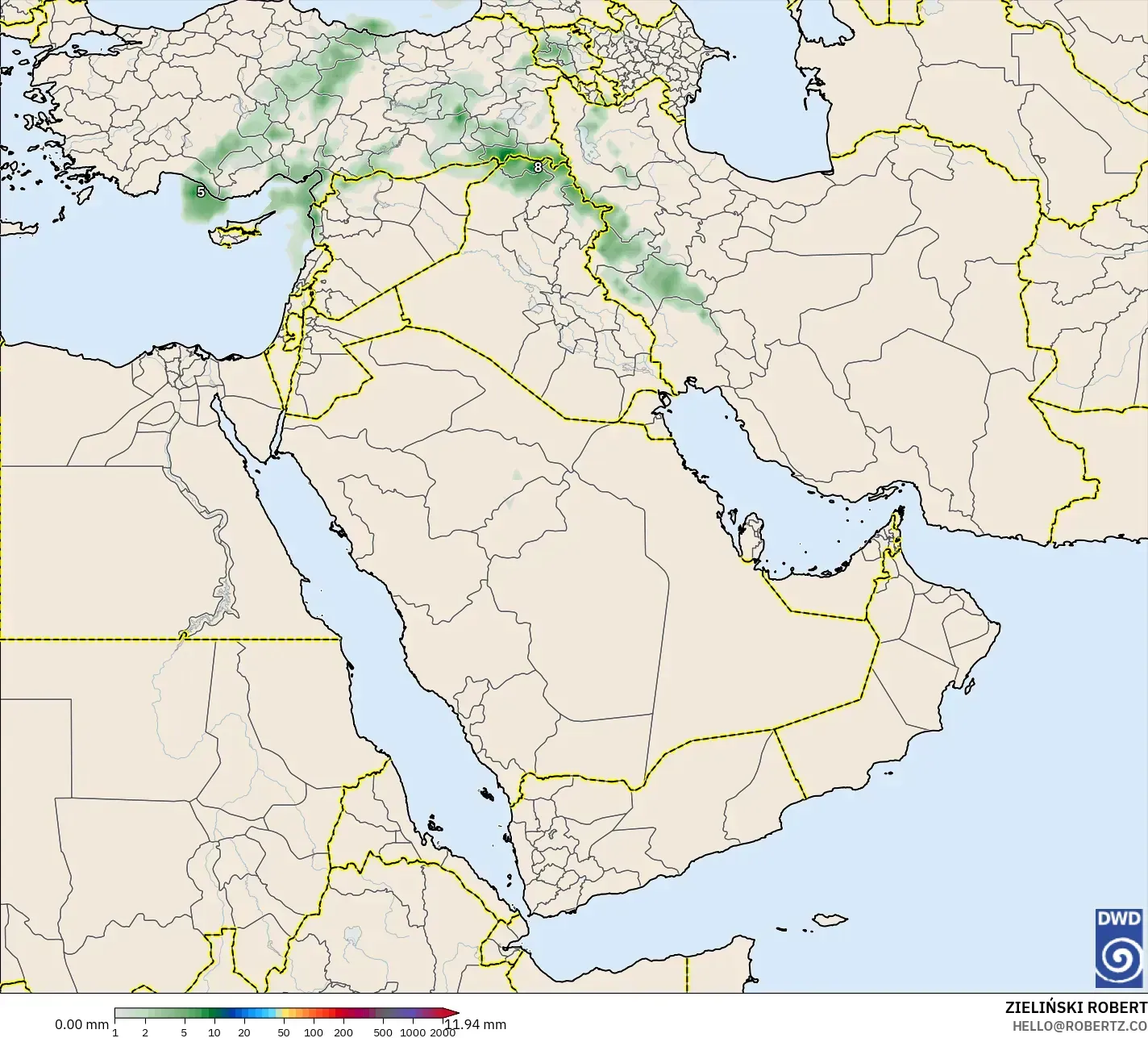 ICON modelo - Oriente Medio, Acumulación de precipitación