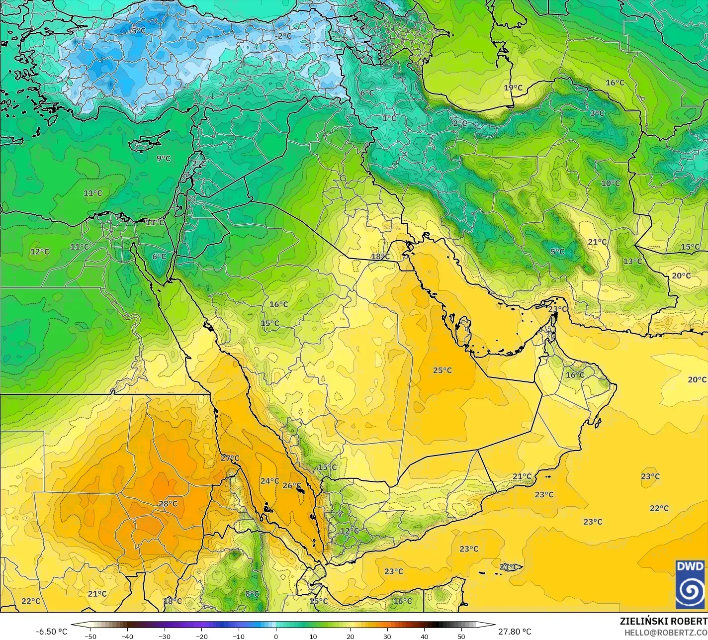 ICON modelo - Oriente Medio, Temperatura a 850 hPa