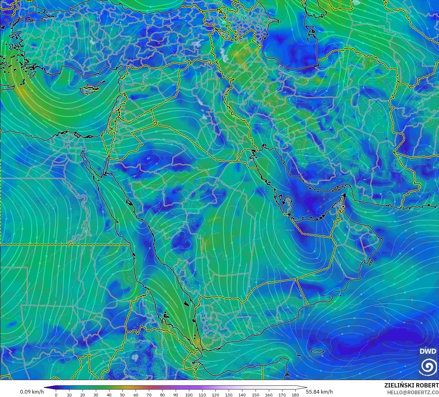 ICON modelo - Oriente Medio, Viento a 10 m