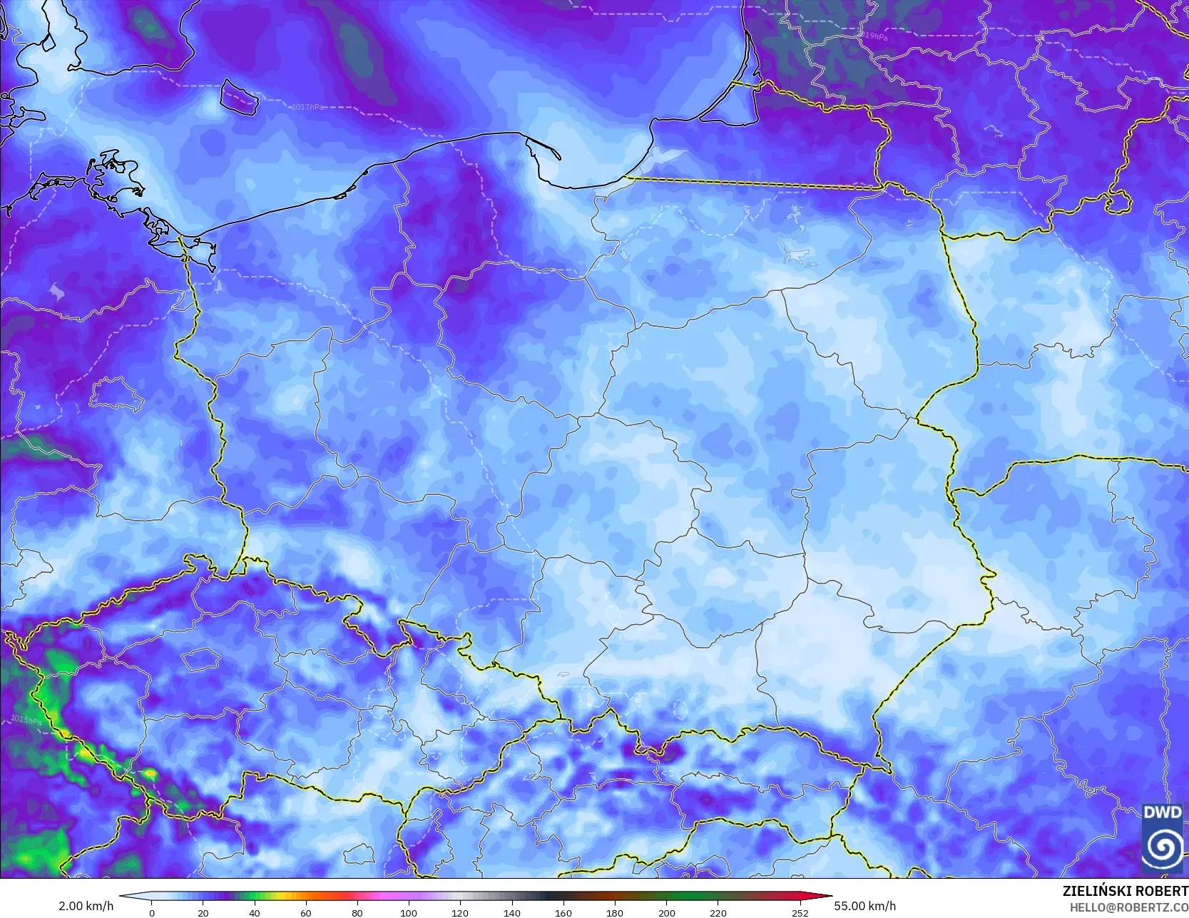 ICON modelo - Polonia, Ráfagas de viento
