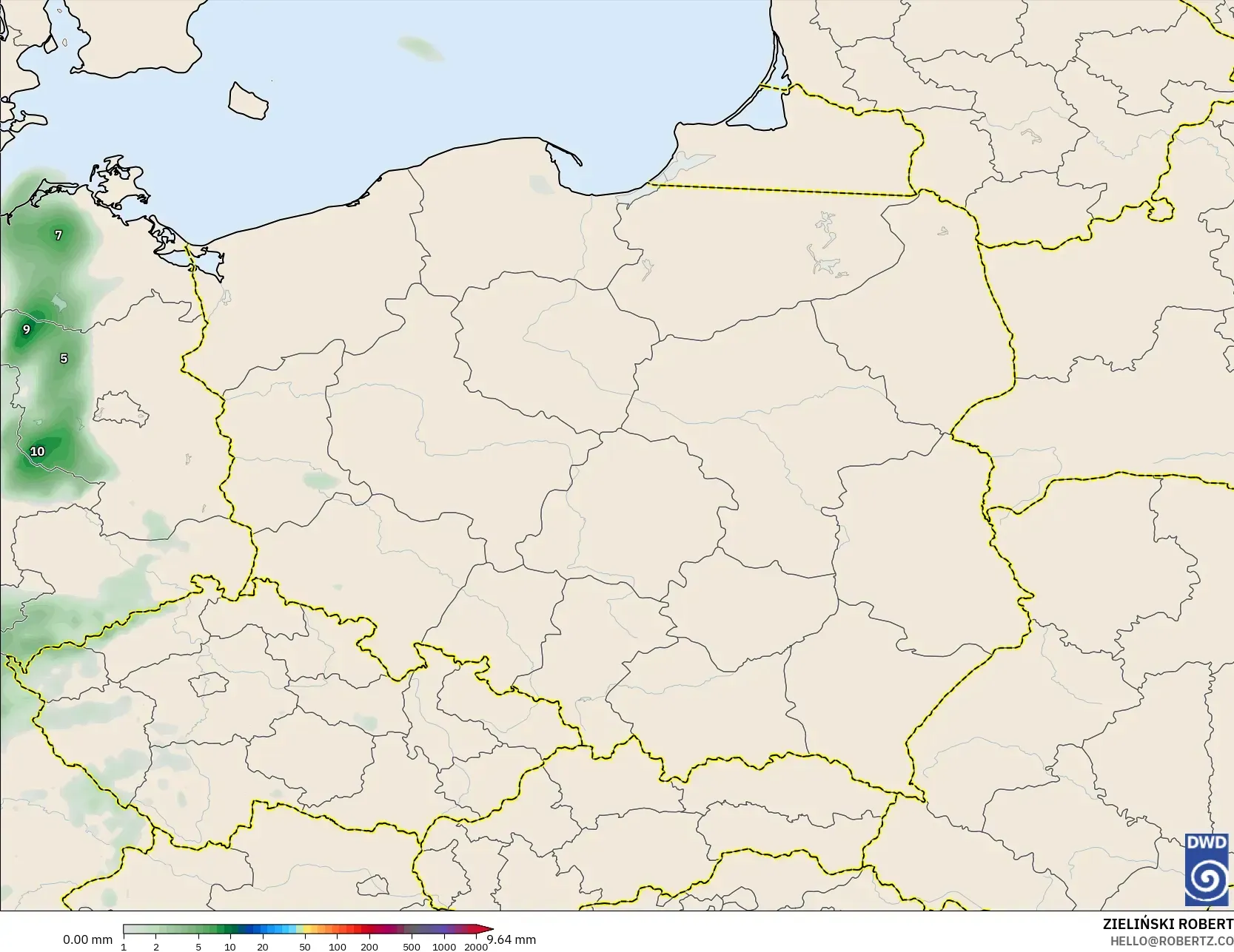 ICON modelo - Polonia, Acumulación de precipitación