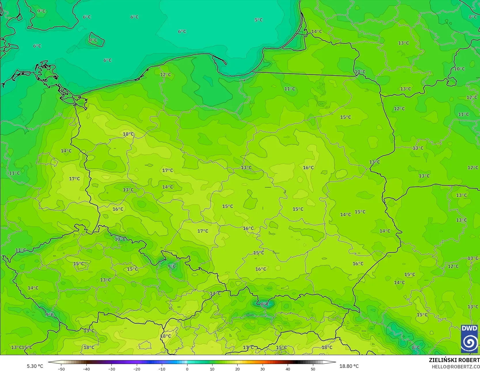 ICON modelo - Polonia, Temperatura a 2 m