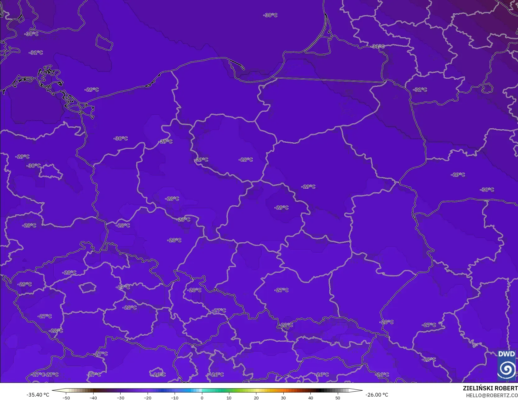 ICON modelo - Polonia, Temperatura a 500 hPa