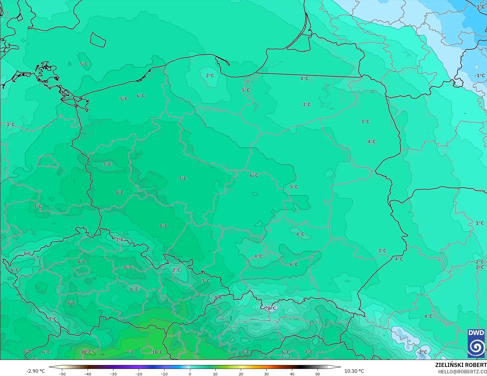 ICON modelo - Polonia, Temperatura a 850 hPa