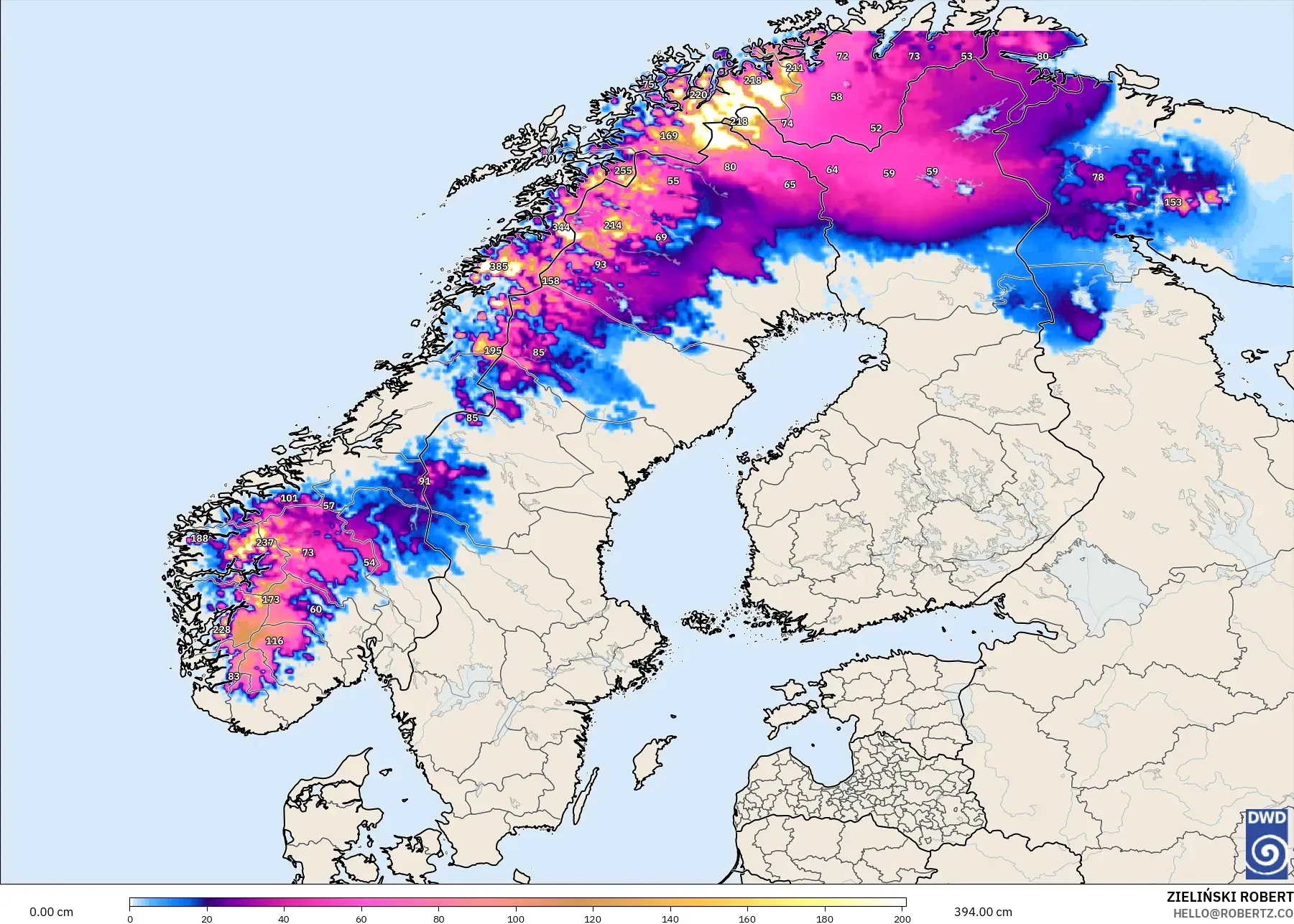 ICON modelo - Escandinavia, Profundidad de nieve