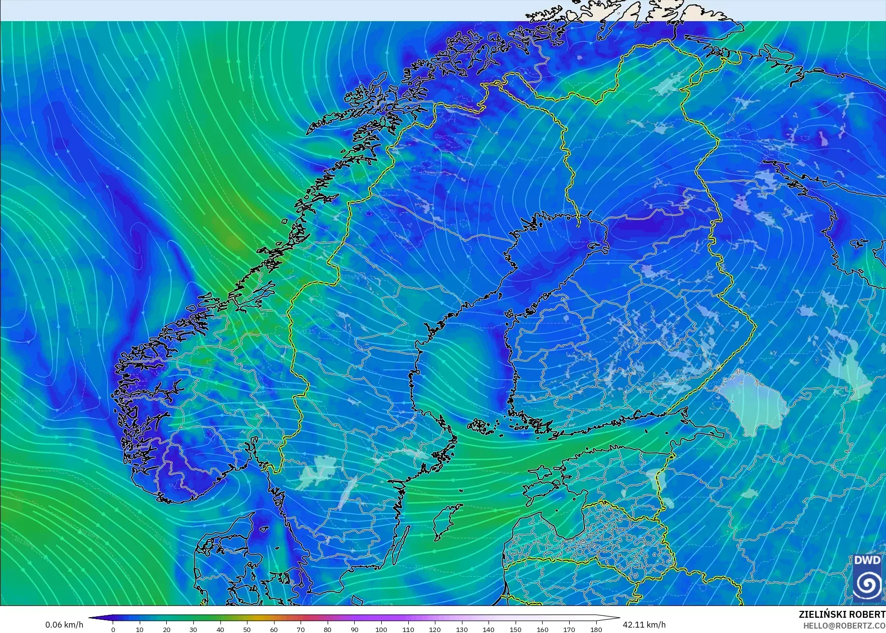 ICON modelo - Escandinavia, Viento a 10 m