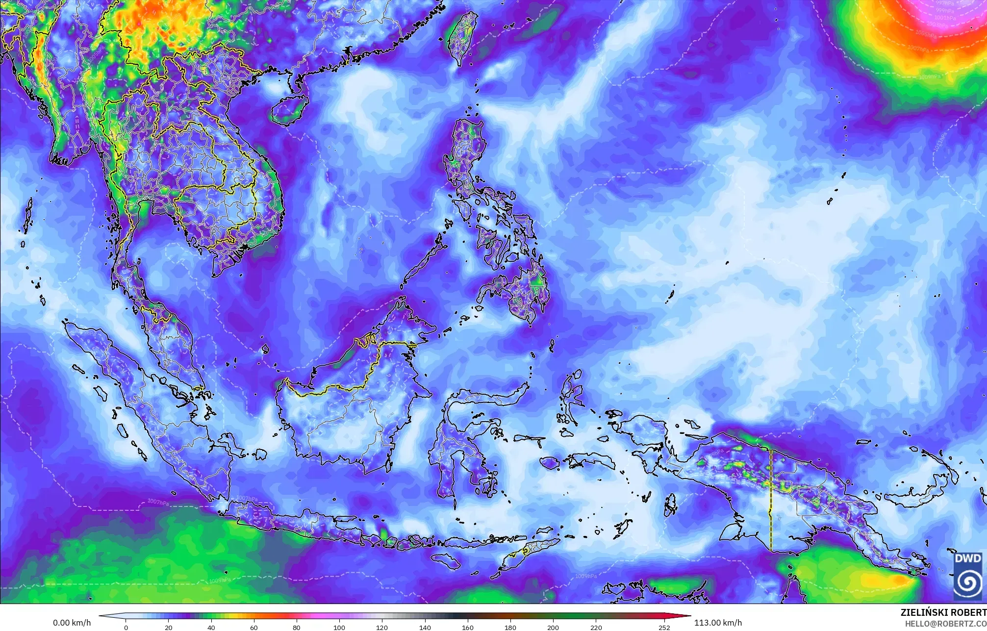 ICON modelo - Sudeste Asiático, Ráfagas de Viento Máximas