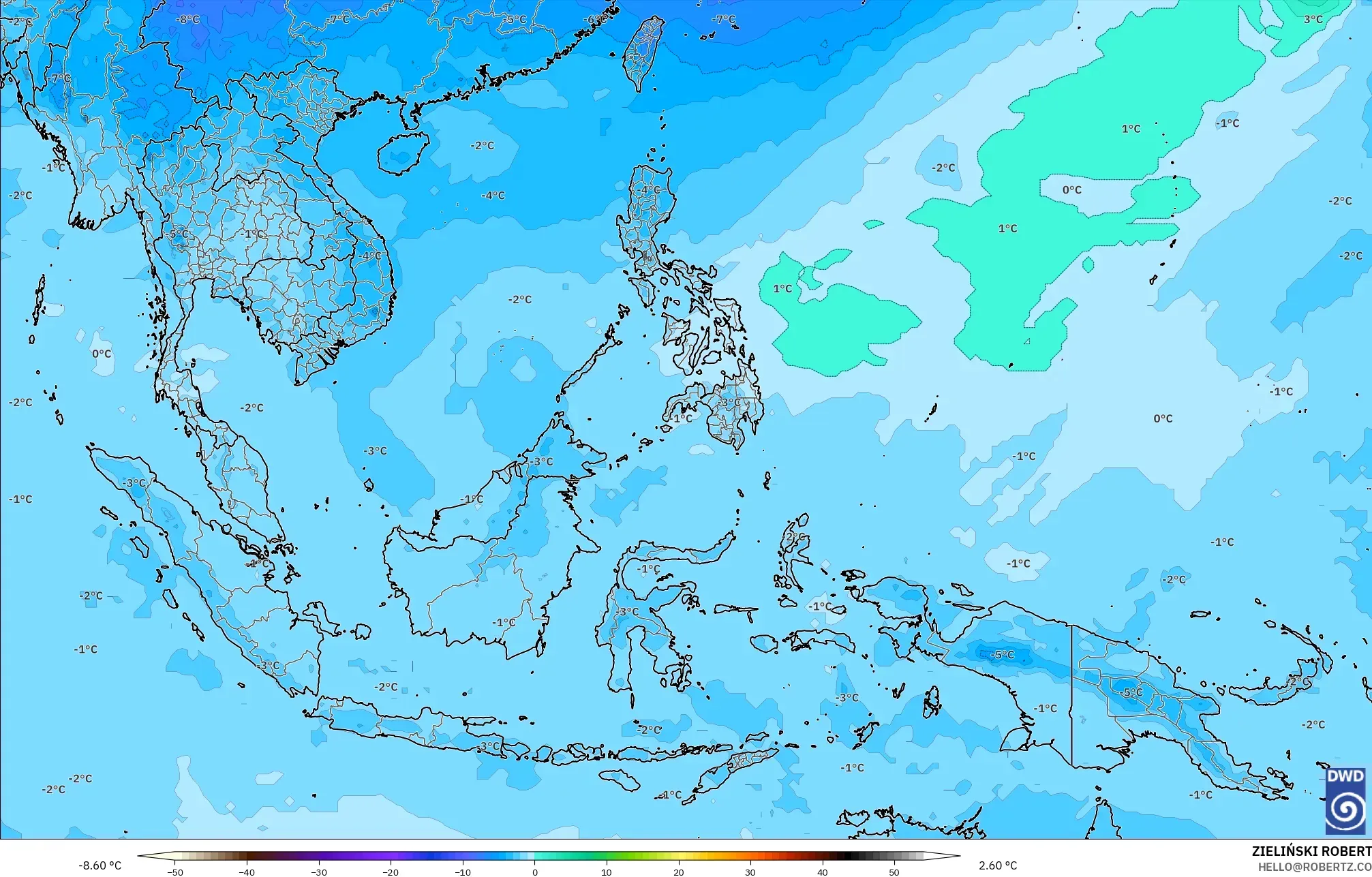 ICON modelo - Sudeste Asiático, Temperatura a 500 hPa