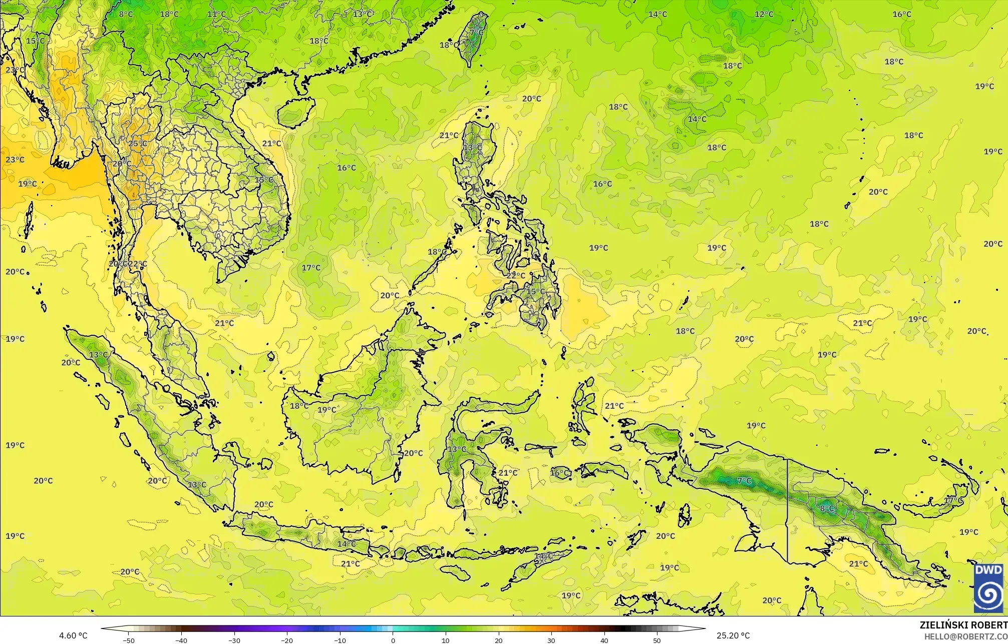 ICON modelo - Sudeste Asiático, Temperatura a 850 hPa