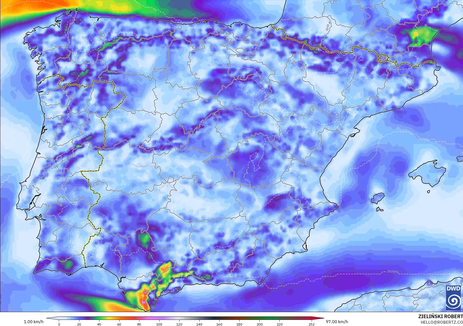 ICON modelo - España, Ráfagas de Viento Máximas