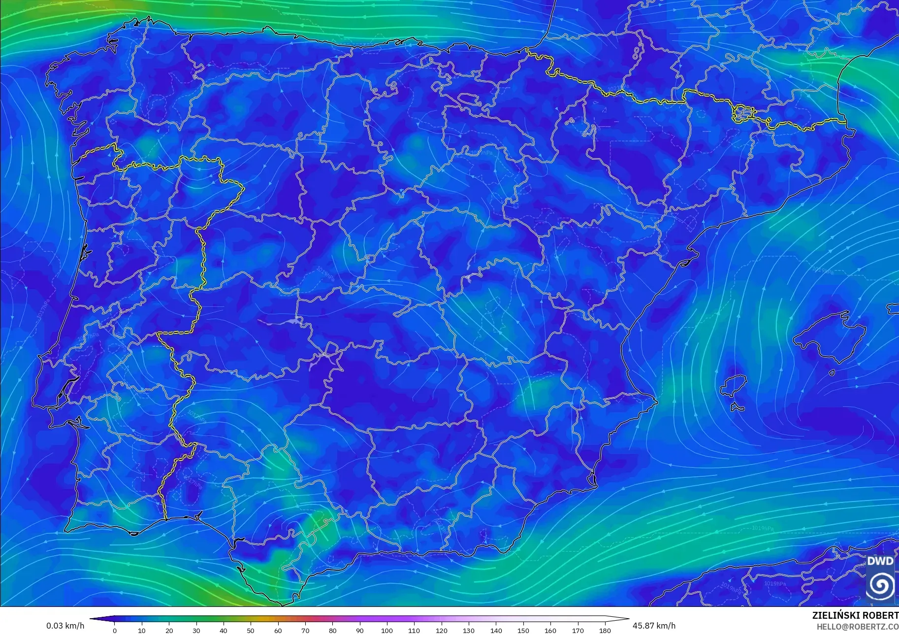 ICON modelo - España, Viento a 10 m