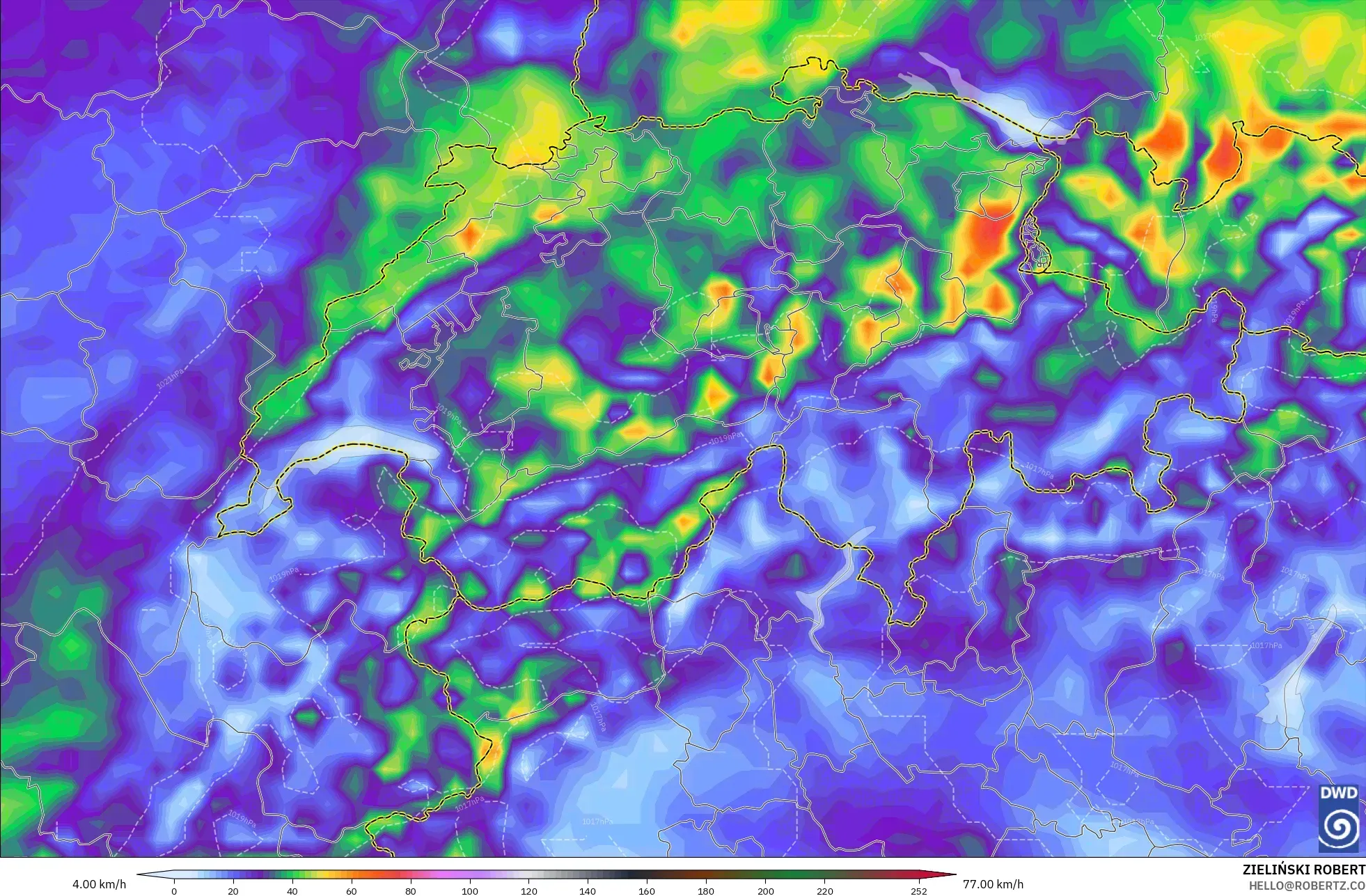 ICON modelo - Suiza, Ráfagas de Viento Máximas