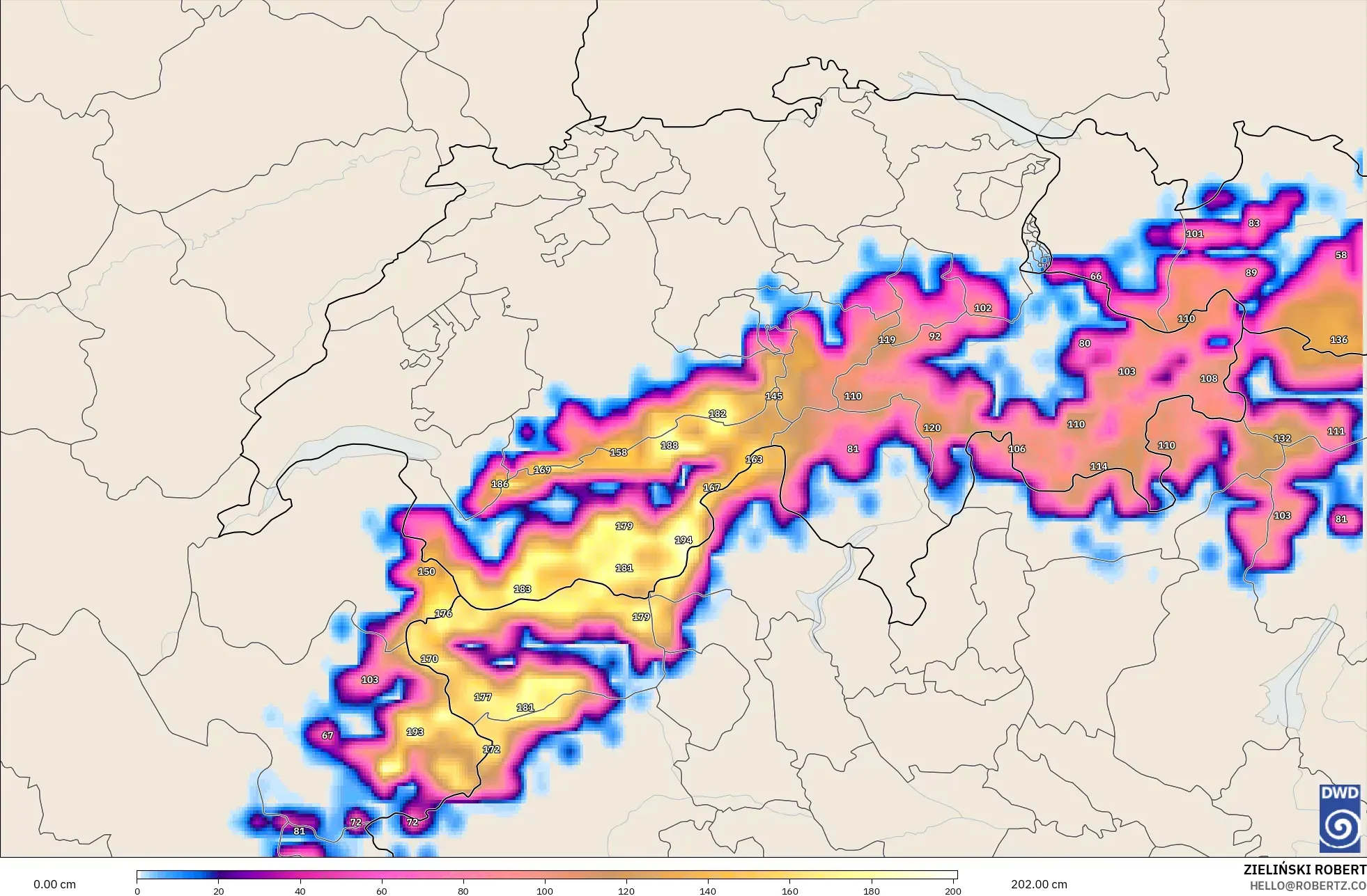 ICON modelo - Suiza, Profundidad de nieve