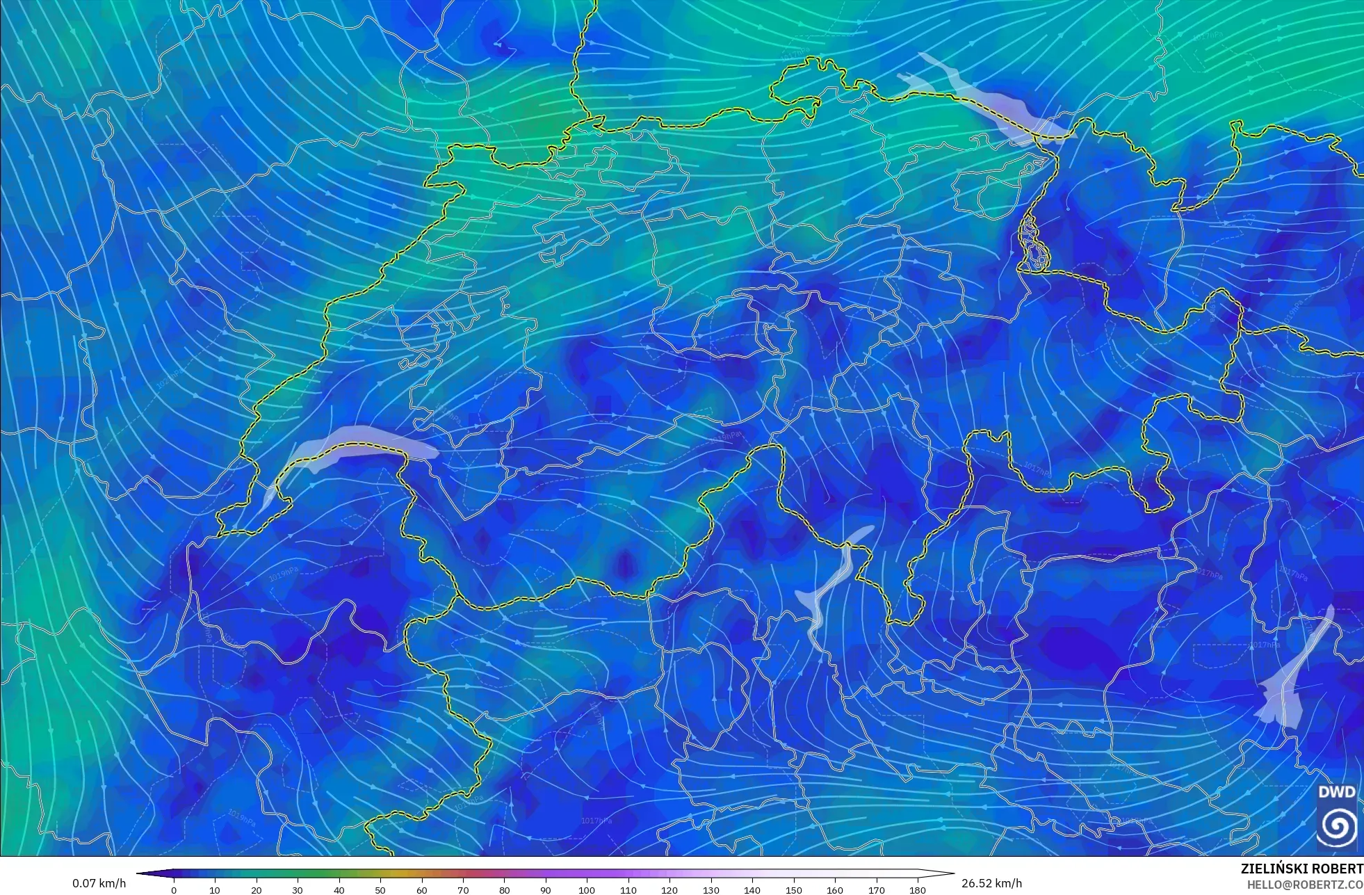 ICON modelo - Suiza, Viento a 10 m