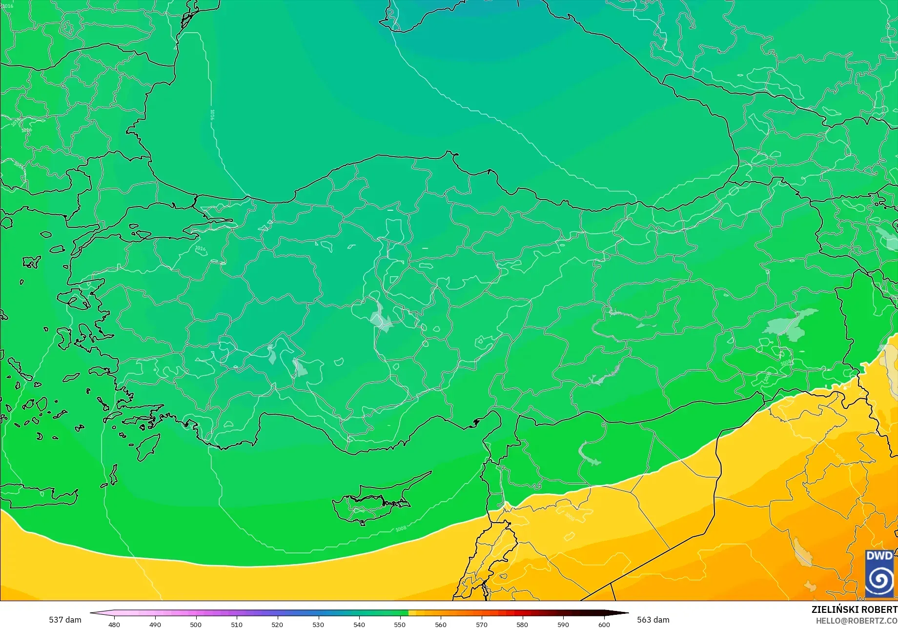 ICON modelo - Turquía, Altura geopotencial a 500 hPa