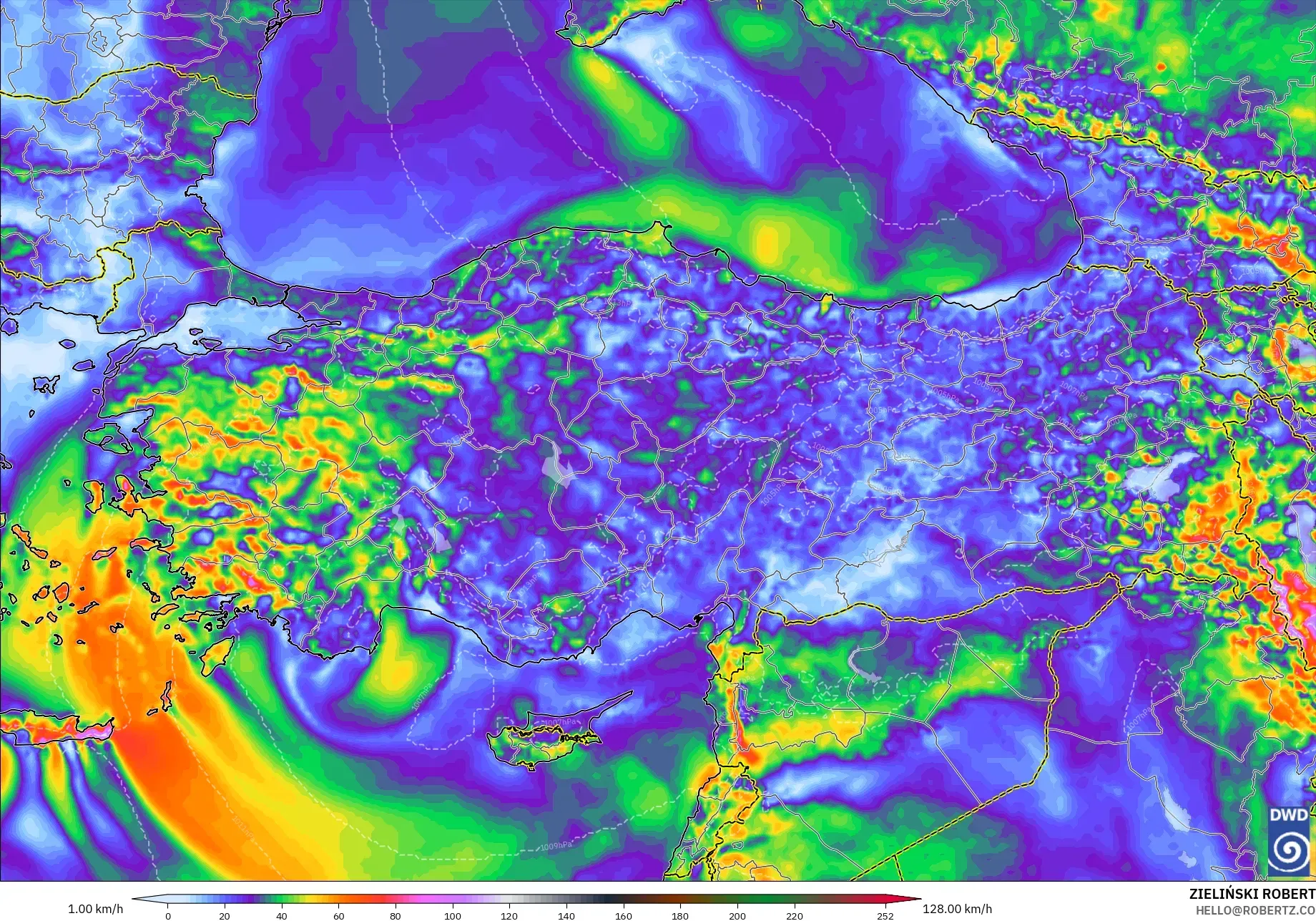 ICON modelo - Turquía, Ráfagas de Viento Máximas
