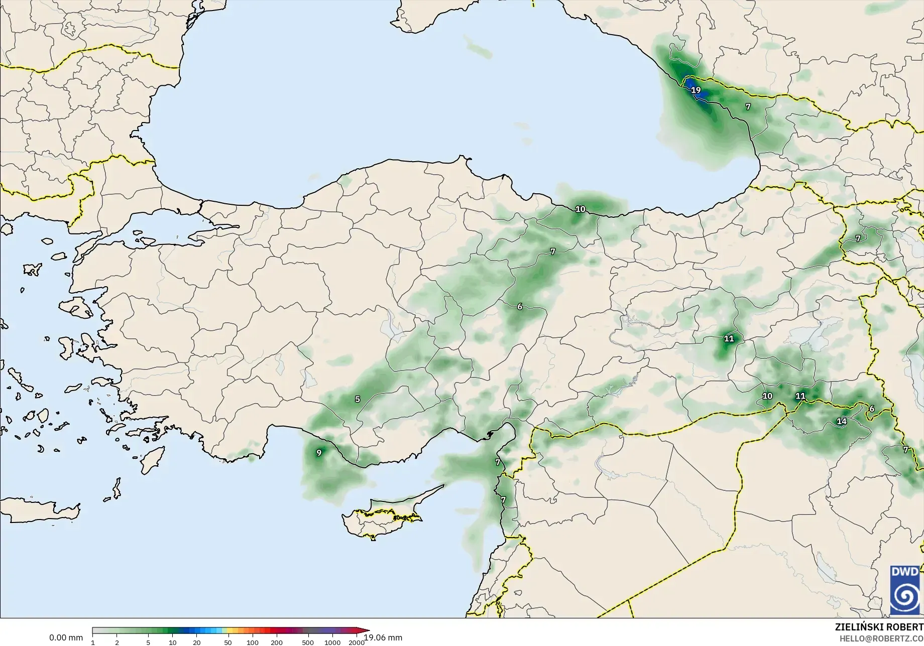 ICON modelo - Turquía, Acumulación de precipitación