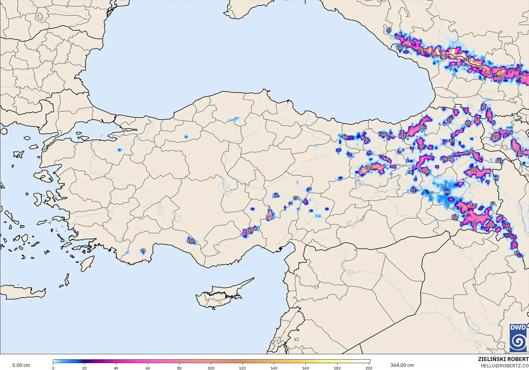 ICON modelo - Turquía, Profundidad de nieve