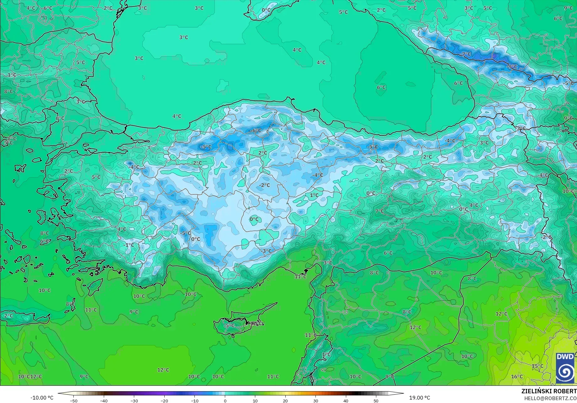 ICON modelo - Turquía, Temperatura a 850 hPa