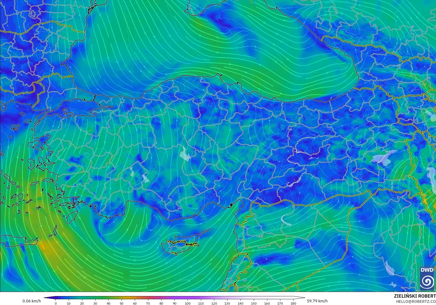 ICON modelo - Turquía, Viento a 10 m