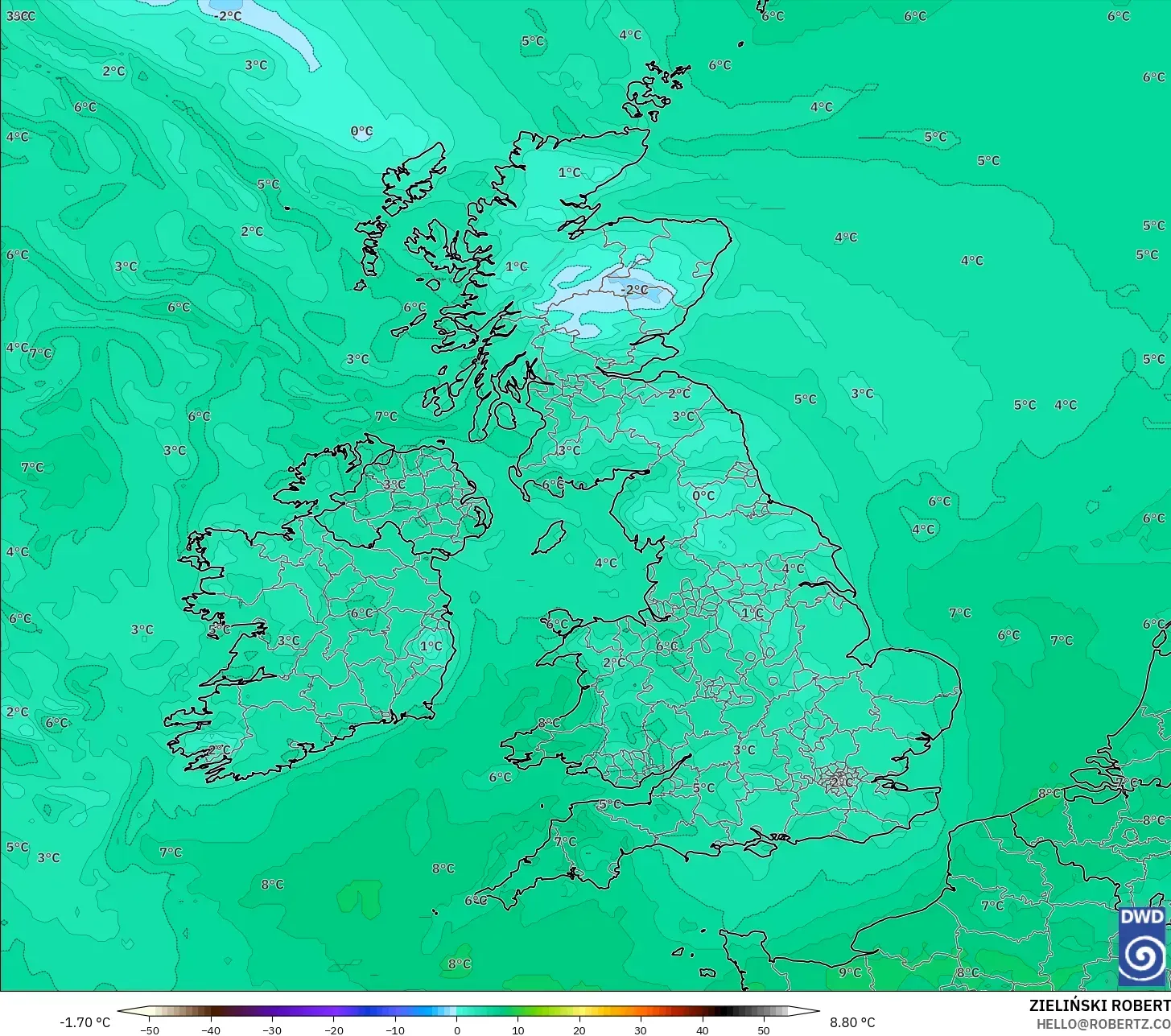 ICON modelo - Reino Unido, Punto de rocío a 2 m