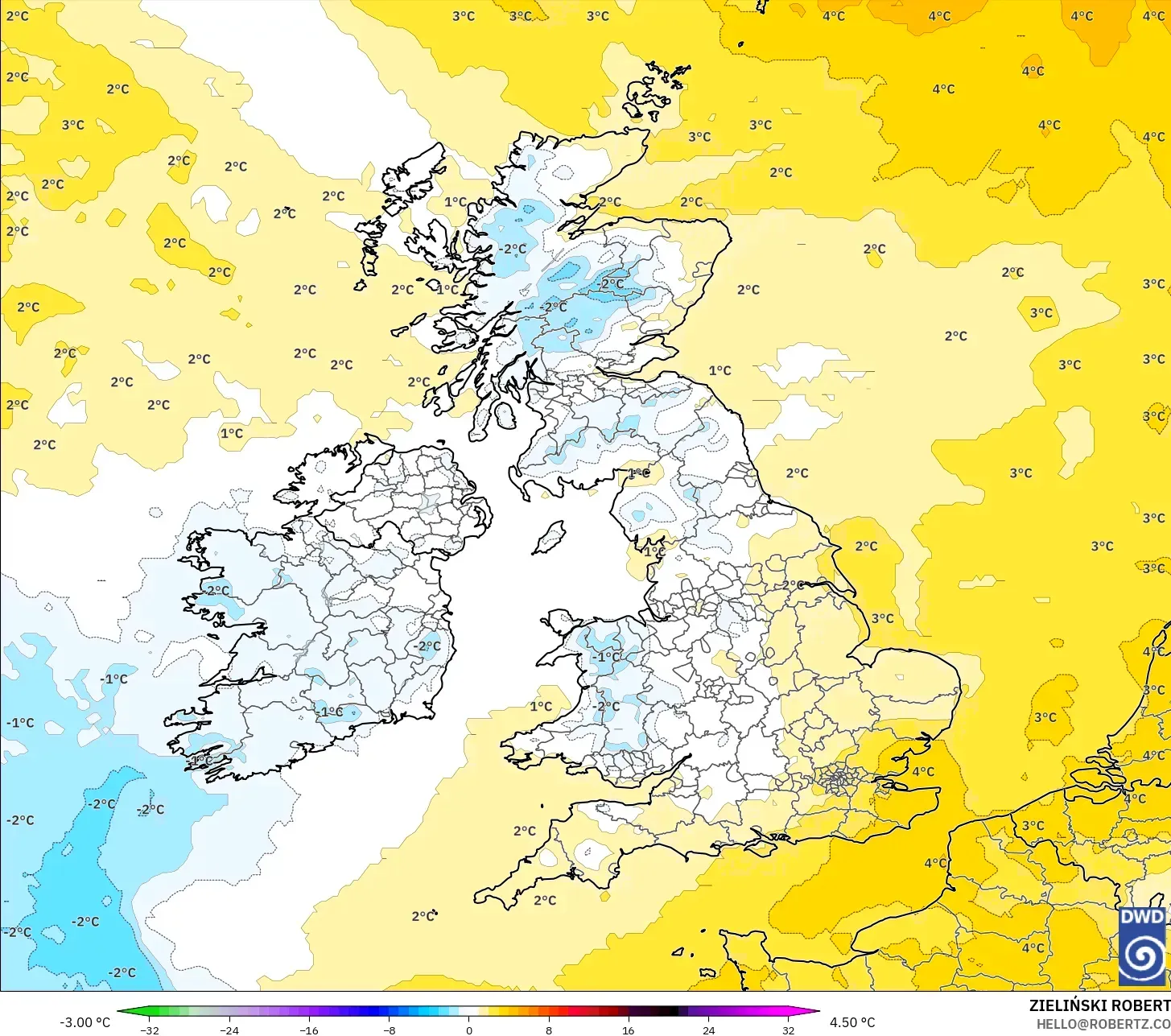 ICON modelo - Reino Unido, Anomalía de temperatura a 850 hPa