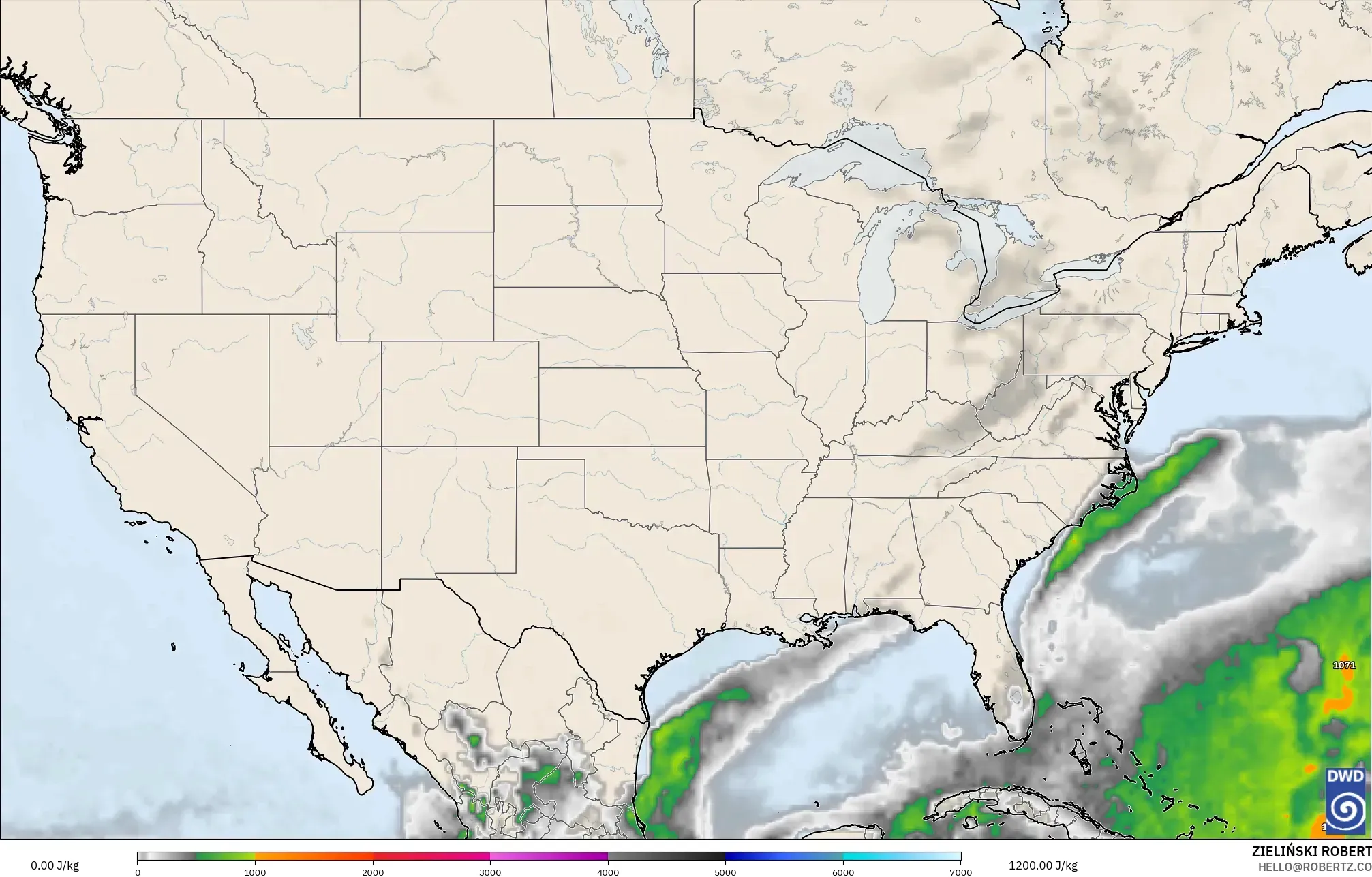 ICON modelo - Estados Unidos, CAPE