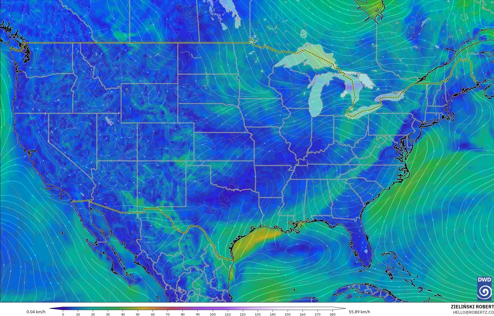 ICON modelo - Estados Unidos, Viento a 10 m