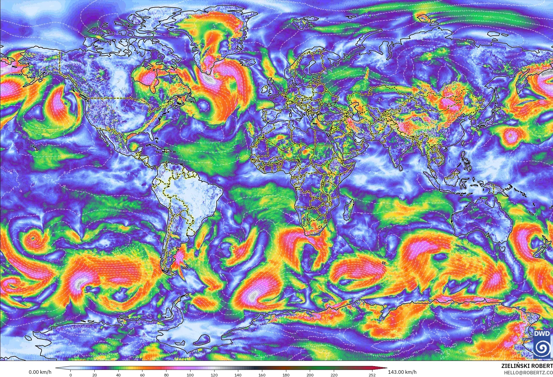 ICON modelo - Mundo, Ráfagas de Viento Máximas