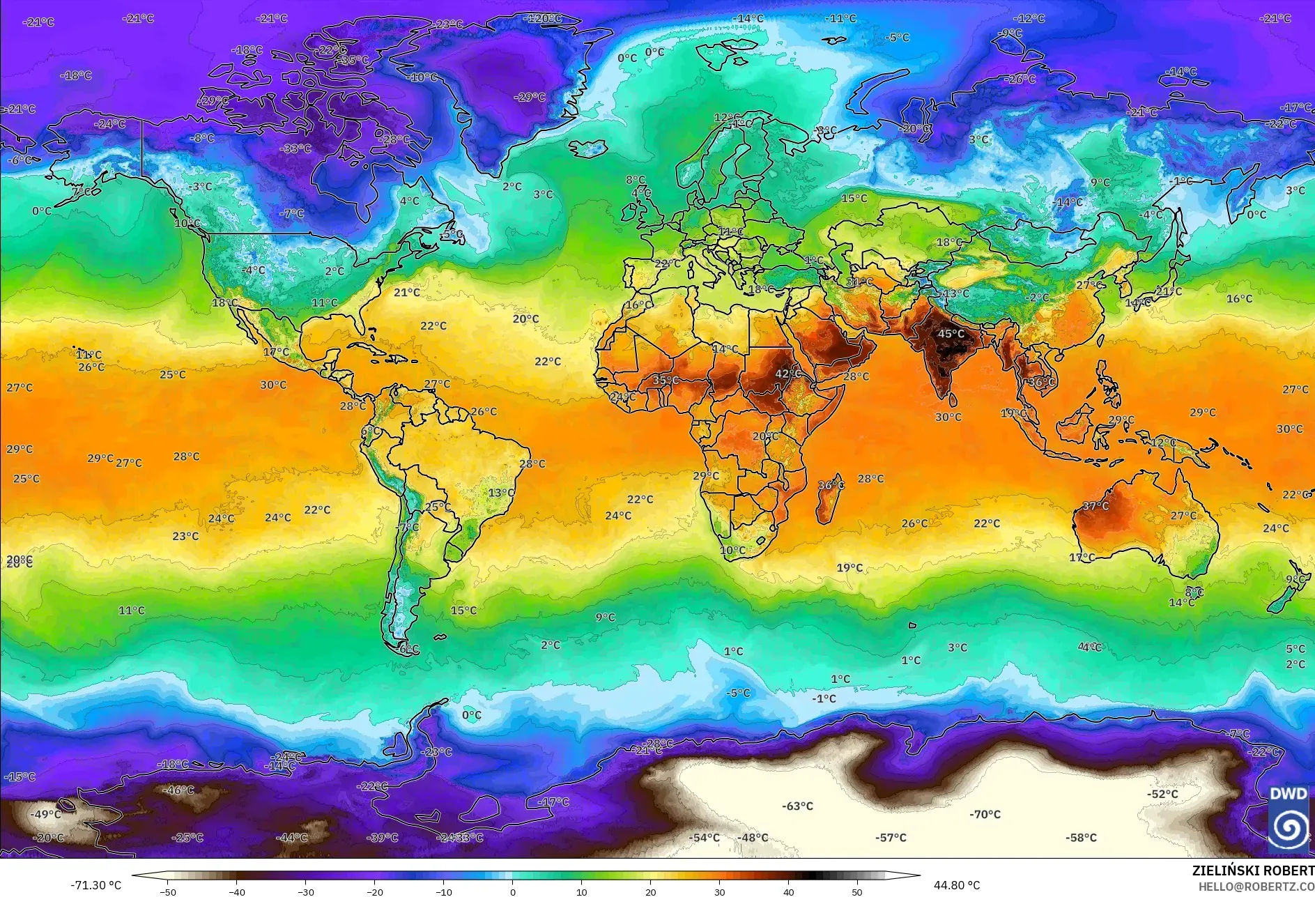 ICON modelo - Mundo, Temperatura a 2 m