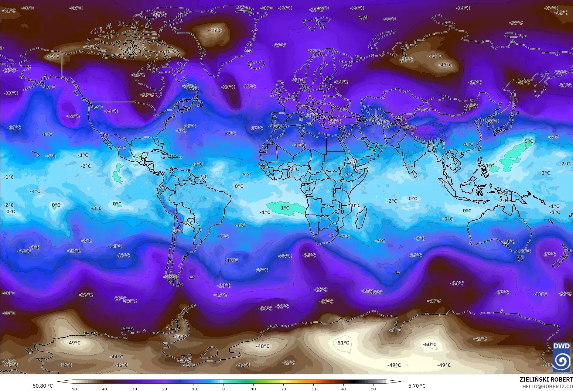 ICON modelo - Mundo, Temperatura a 500 hPa