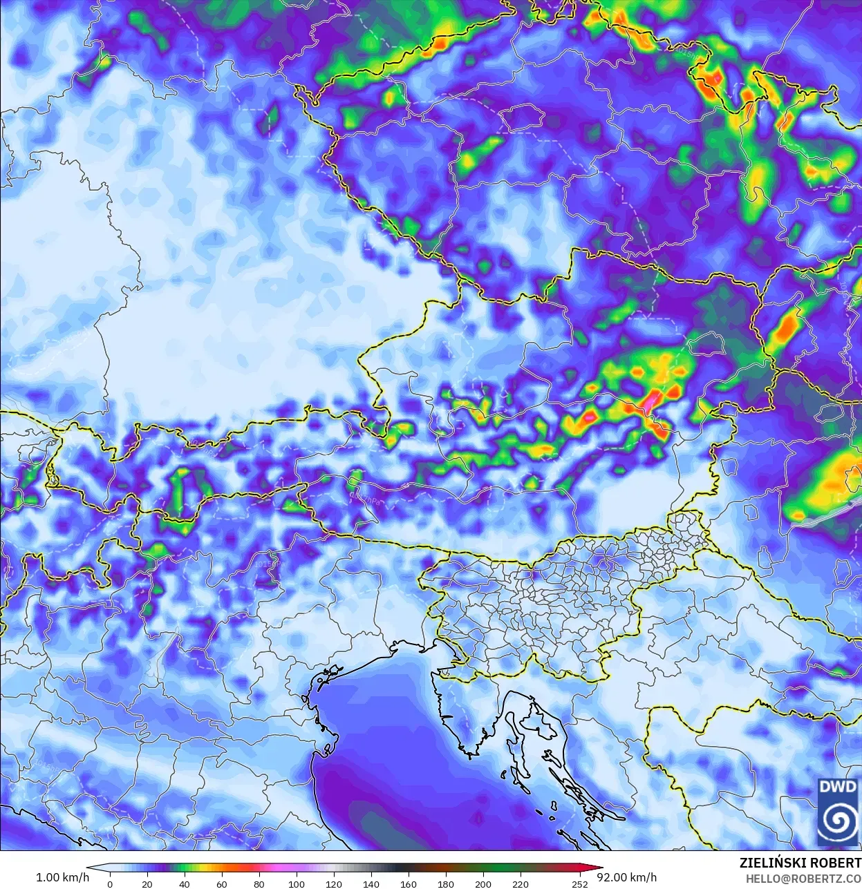 ICON modelo - Austria, Ráfagas de viento