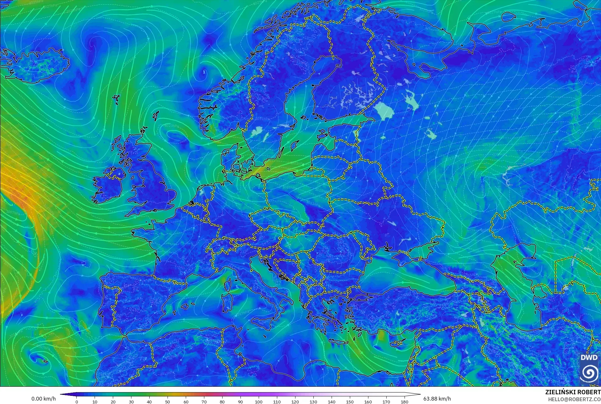 ICON modelo - Europa, Viento a 10 m