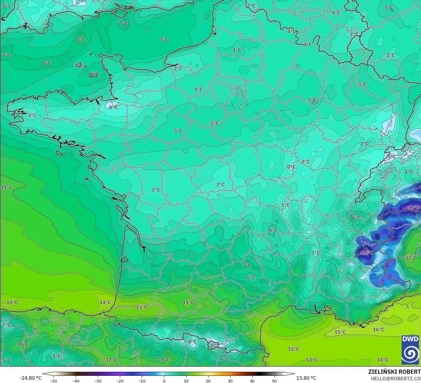 ICON modelo - Francia, Punto de rocío a 2 m