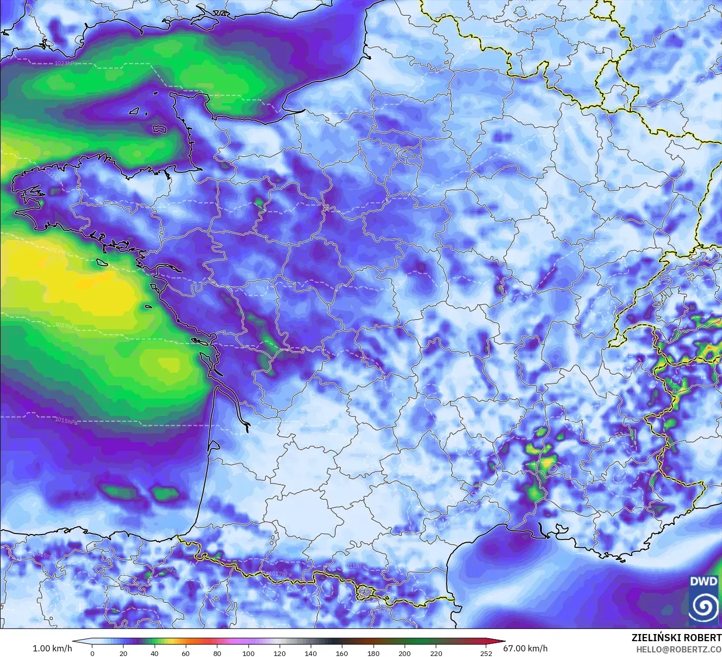 ICON modelo - Francia, Ráfagas de viento