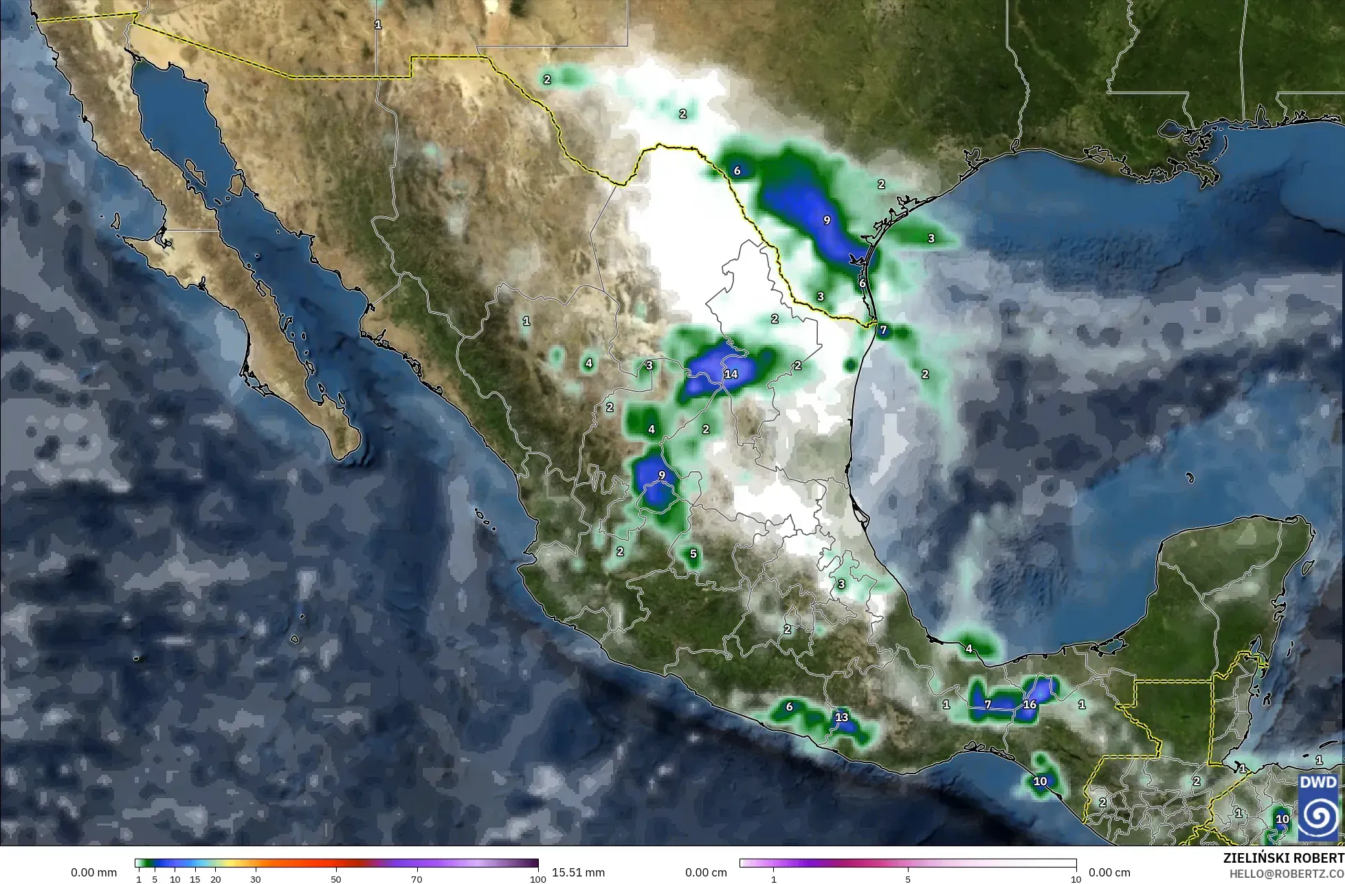ICON modelo - México, Precipitación, nubes y presión