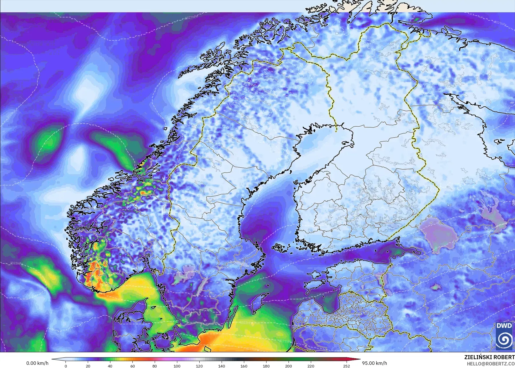 ICON modelo - Escandinavia, Ráfagas de viento