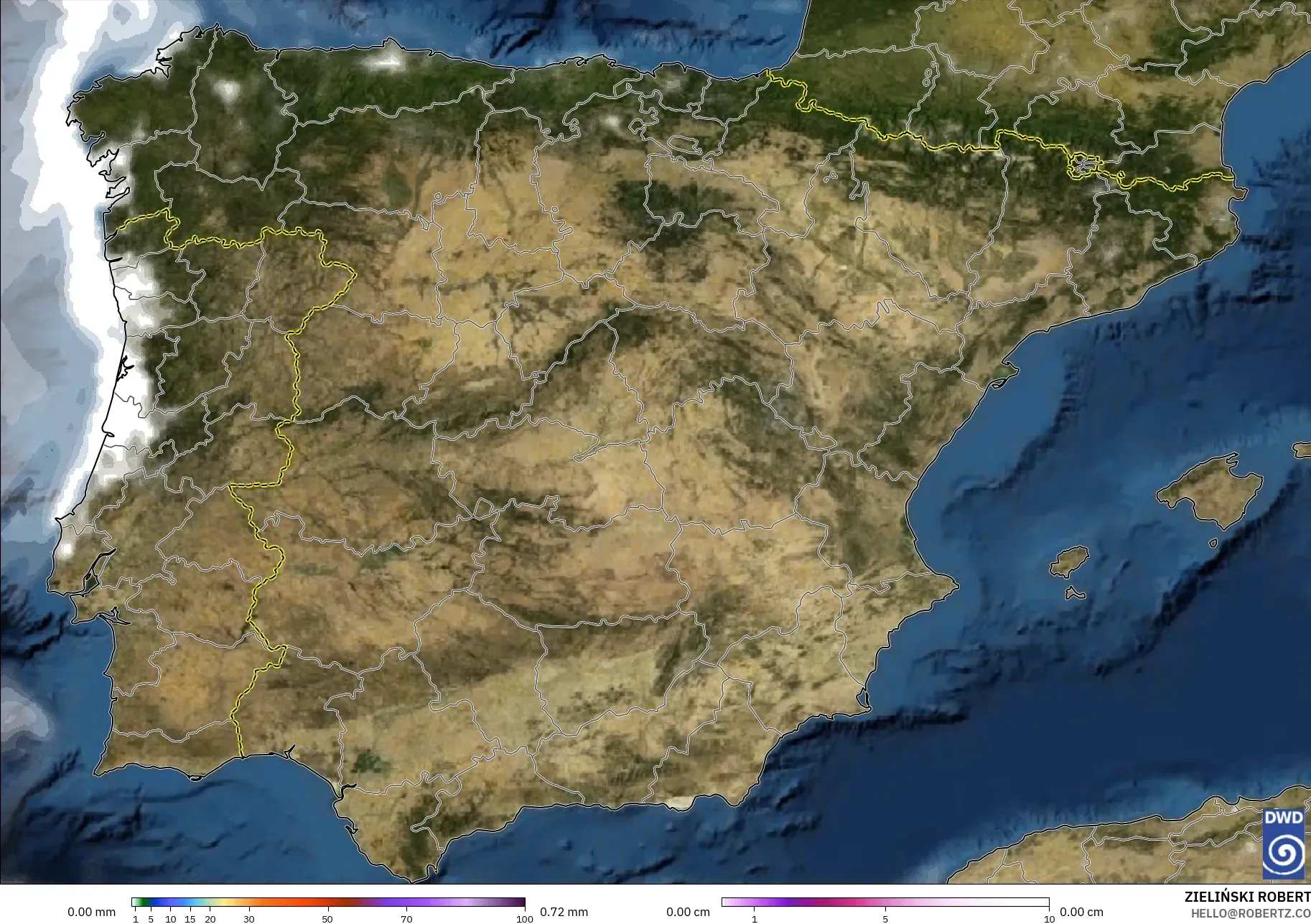 ICON modelo - España, Precipitación, nubes y presión
