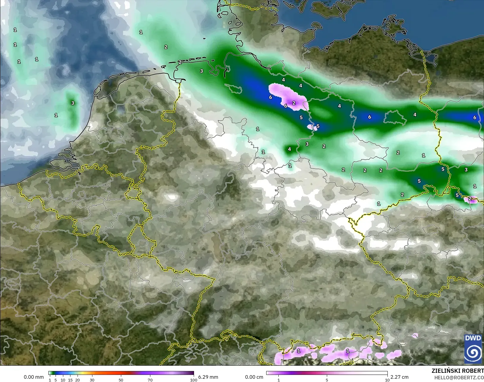 ICON modelo - Alemania, Precipitación, nubes y presión